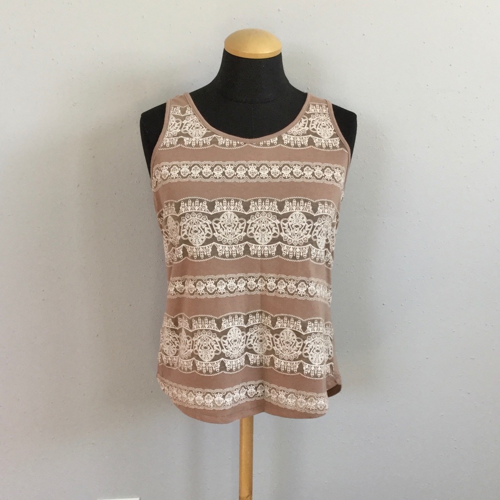 Taupe and ivory lace tank top